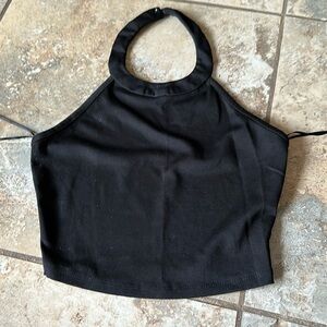 Black halter top cut off below chest